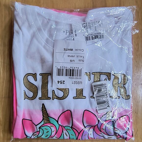 The Children’s Place Graphic T-Shirt Girls Large (10/12) Sister Squad White Pink - Picture 2 of 2